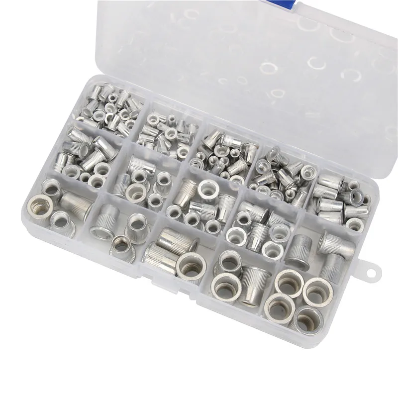 190/165/100pcs Aluminum Flat Head Rivet Nuts M3 M4 M5 M6 M8 M10 NutsInsert Cap Thread Insert Rivet Nut Fasteners Tool Set