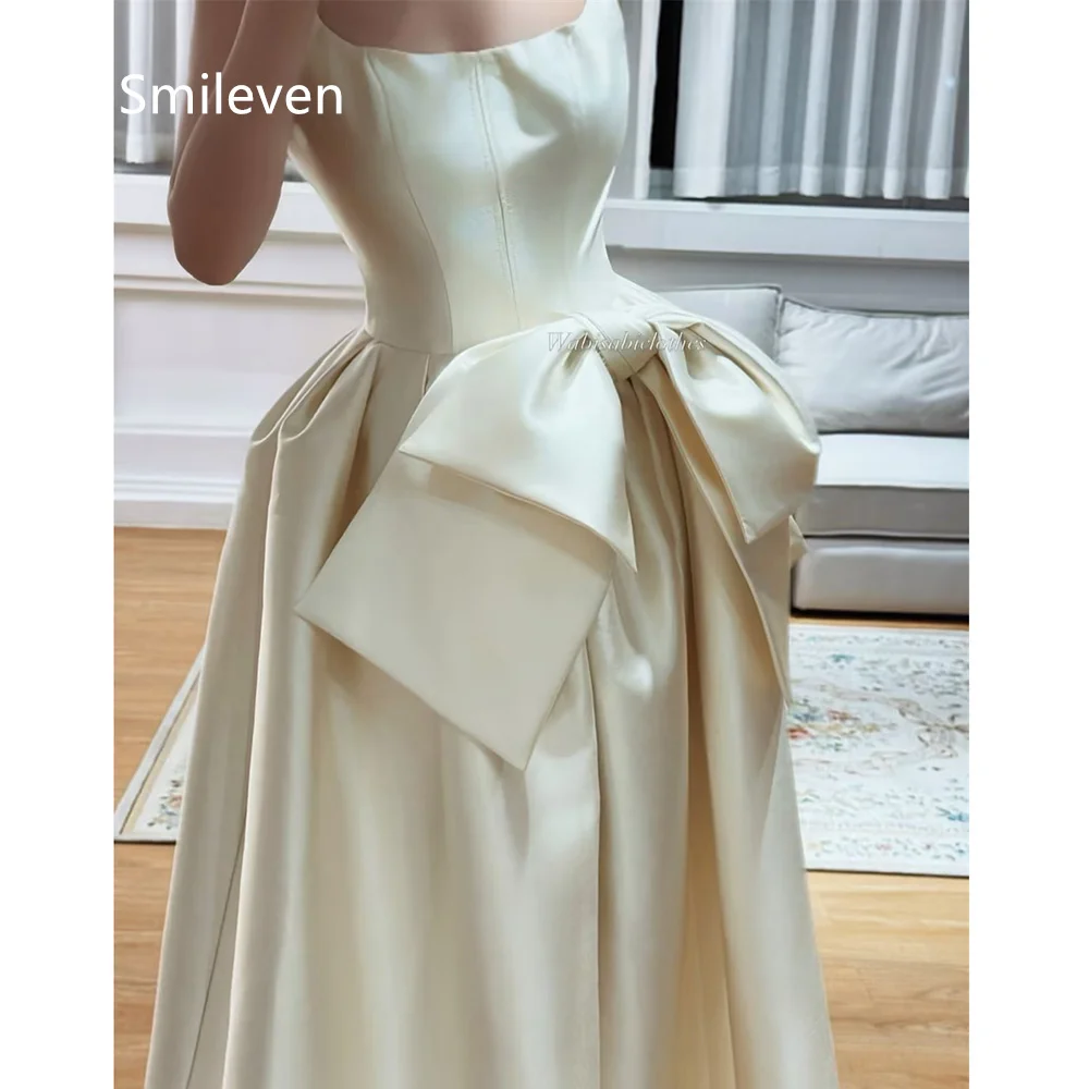 Smileven Ivory Ballgown Wedding Dresses Square Neck Strap Bridal Dress Big Side Bow Corset Bodice Midi Gowns Customized 2026