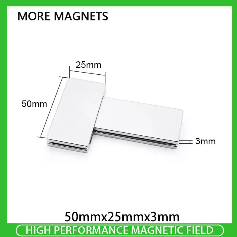 1~15PCS 50x25x3mm Neodymium Magnet 50mm x 25mm x 3mm N35 NdFeB Block Super Powerful Strong Permanent Magnetic Imanes