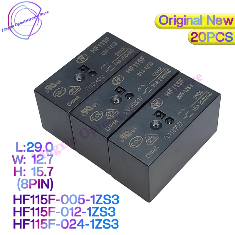 20pcs/lot HF115F-005-1ZS3 HF115F-012-1ZS3 HF115F-024-1ZS3 250V 16A Power relays 8 pin relay 5V/12V/24VDC relay 100% Original new