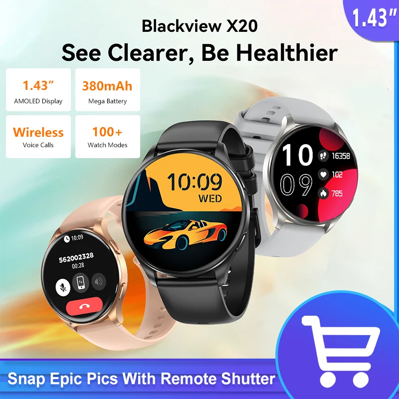 

Blackview X20 Smartwatch 1.43 Inches AMOLED Display 380mAh Battery Message Alerts Bluetooth Calling Sports Watch for Android IOS