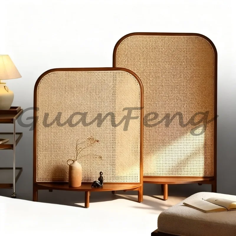Solid Wood Rattan Room Divider, Medieval Retro Entrance Partition Screen for Home Front Door