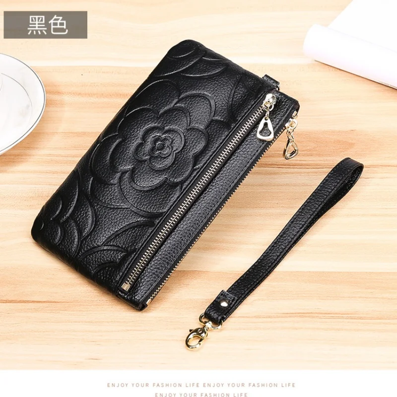 Moda explosiva couro Coin Purse, versátil simples dupla camada saco de embreagem, saco de telefone celular de grande capacidade feminino