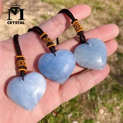 1PC Natural Crystal Blue Celestite Heart Shaped Ornament Polished Crystal Ornament Fashion Ornament Decoration Gift