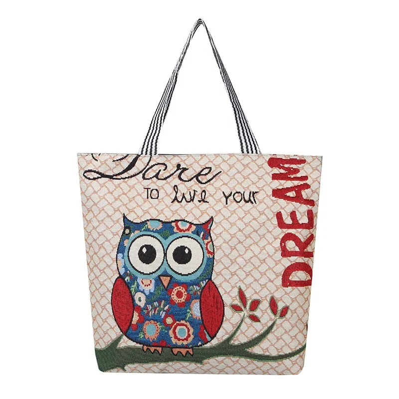 Women Canvas OWL Tote Bag Cute Cartoon Illustration Shopping Bag Girl Cotton Cloth Shoulder Bag Female Handbag Beach Shopper Bag