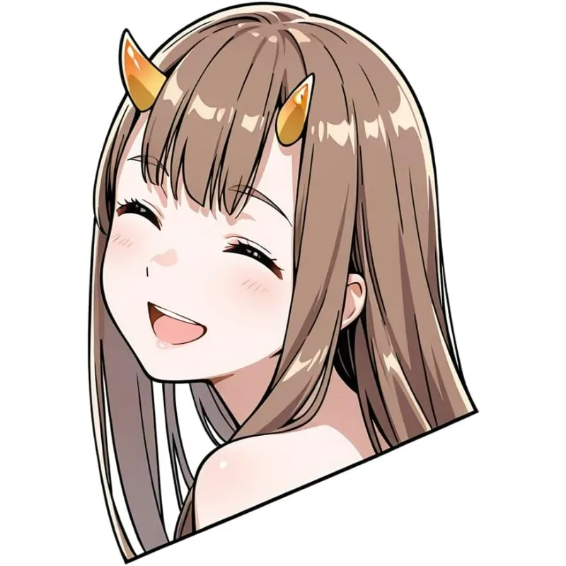 1Pc 2D Flat Anime Devil Girl Vinyl Sticker, Waterproof Decal For Mug Laptop Fridge Desk Smooth Surface Decor, Holiday Gift