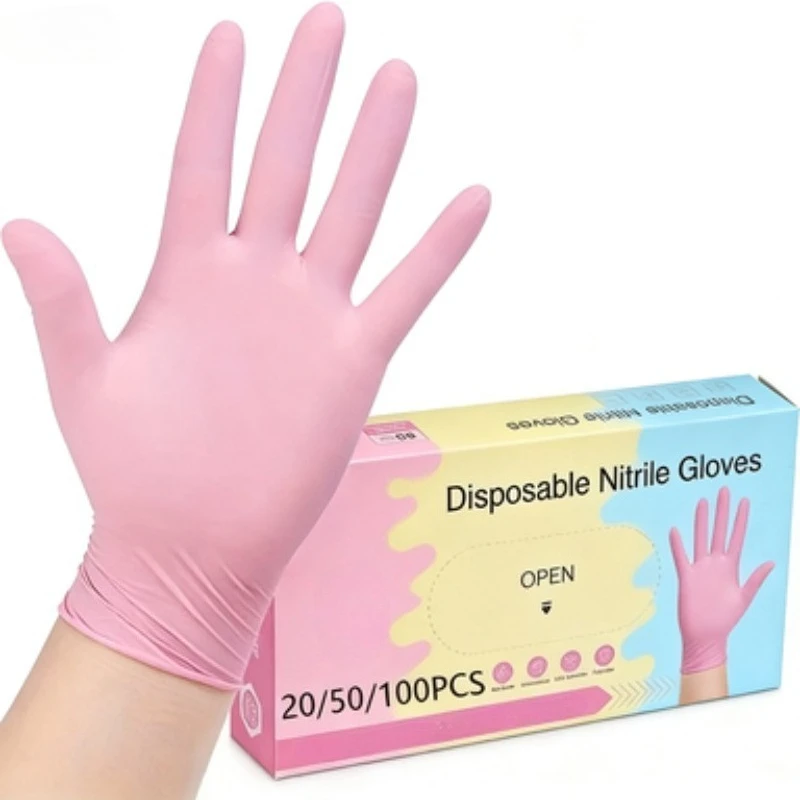 100/50/20PCS Light Pink Nitrile Gloves Disposable Nitrile Gloves Pet Cleaning Hairdressing Nail Art Home Cleaning Tools