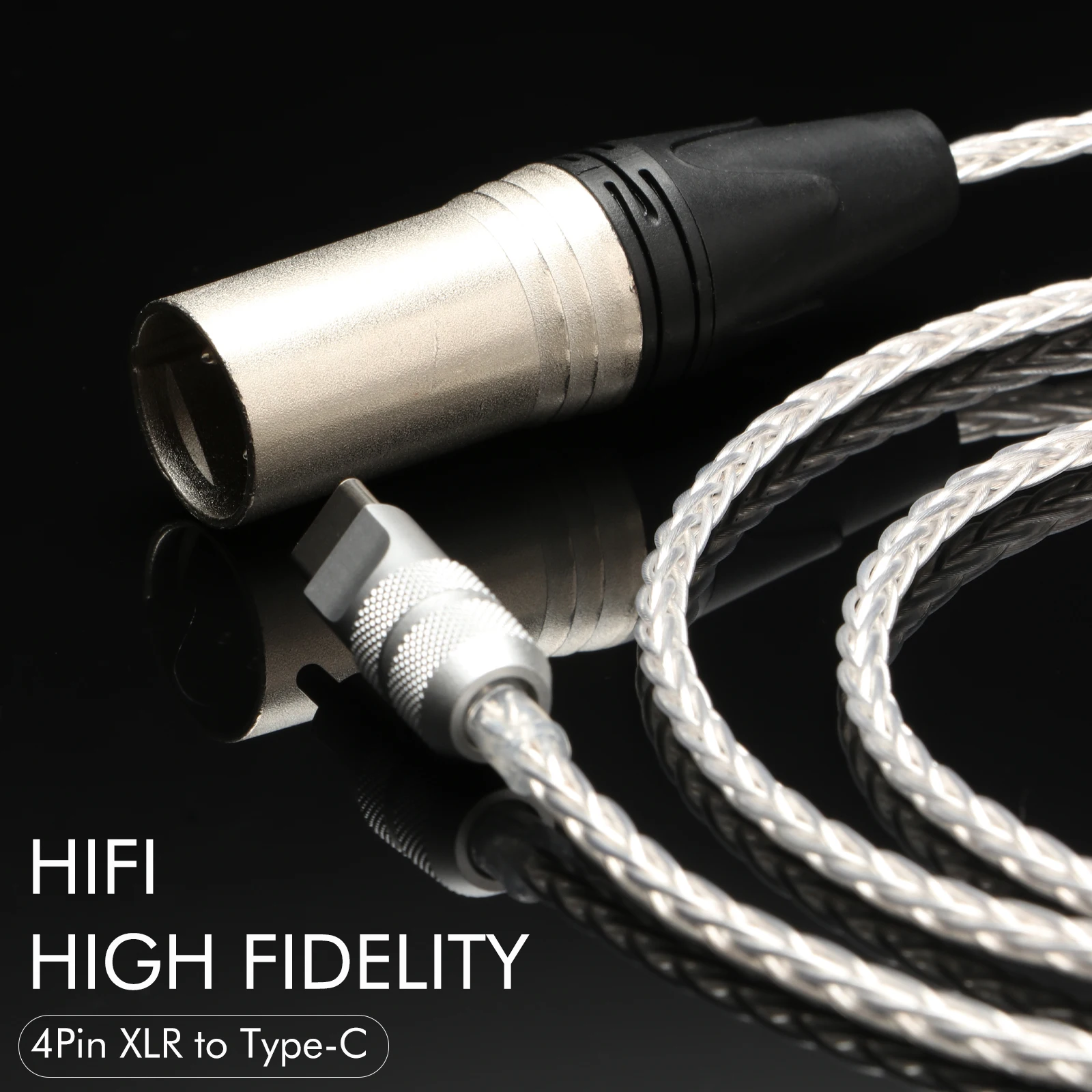 Type-C to 4Pin XLR Male Balanced Audio Cable OCC Silver Plated HiFi Braided Aux Wire for Smartphone Digital Player to Amplifier