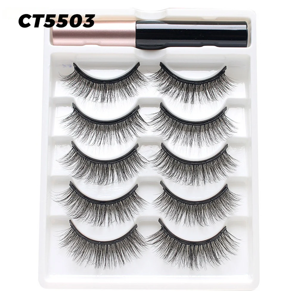 5 Pairs Magnetic Eyelashes Full Strip Natural Cilia Liquid Magnet Eyeliner No Glue Needed Easy Wear Eyelash Extension Tool