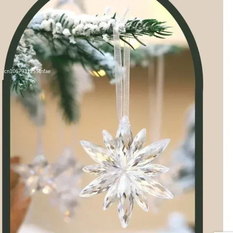 3pcs/set  2024 Christmas Decorations Christmas Transparent Snowflake Pendants Christmas Tree Home Decorations