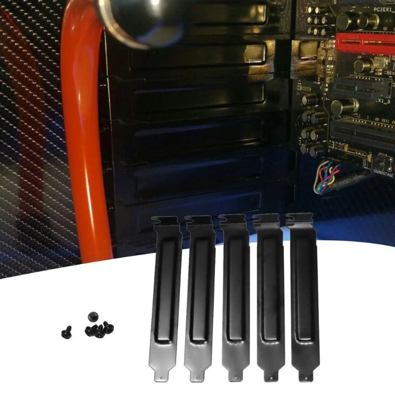 

L4MD 5PCS Dust Filter Blanking Plate PCI Slot Cover Computer for Case Hard Steel PCI Dust Filter with Mounting Screws Black