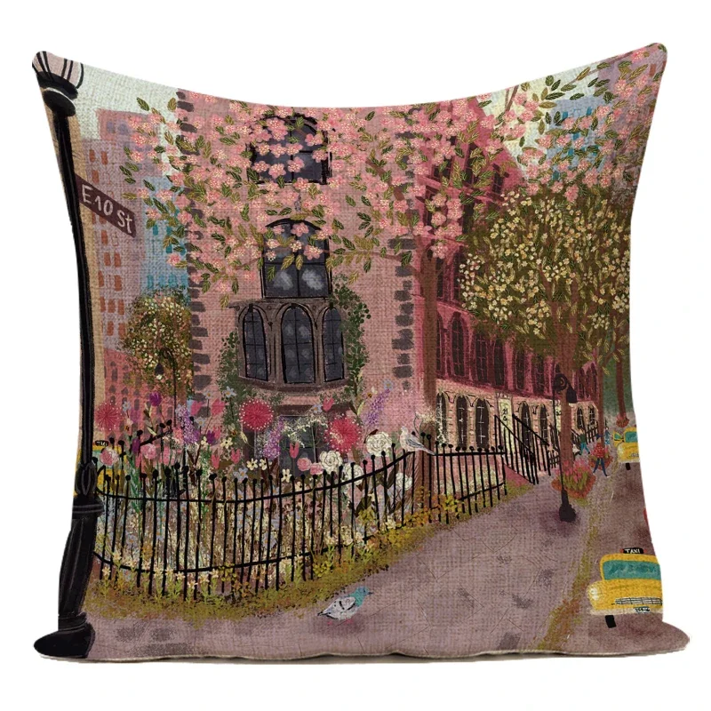 Countryside Floral Birds Pillow Case - Decorative Sofa Living Room Seat Car Cushion Cover Home Garden Street Theme