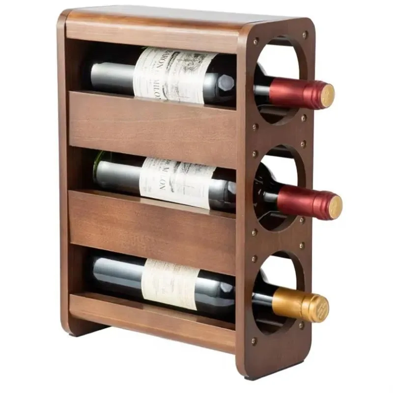 Solid Wood Wine Bottle Rack Countertop Display Stand for Home Bar Kitchen Storage Organizer