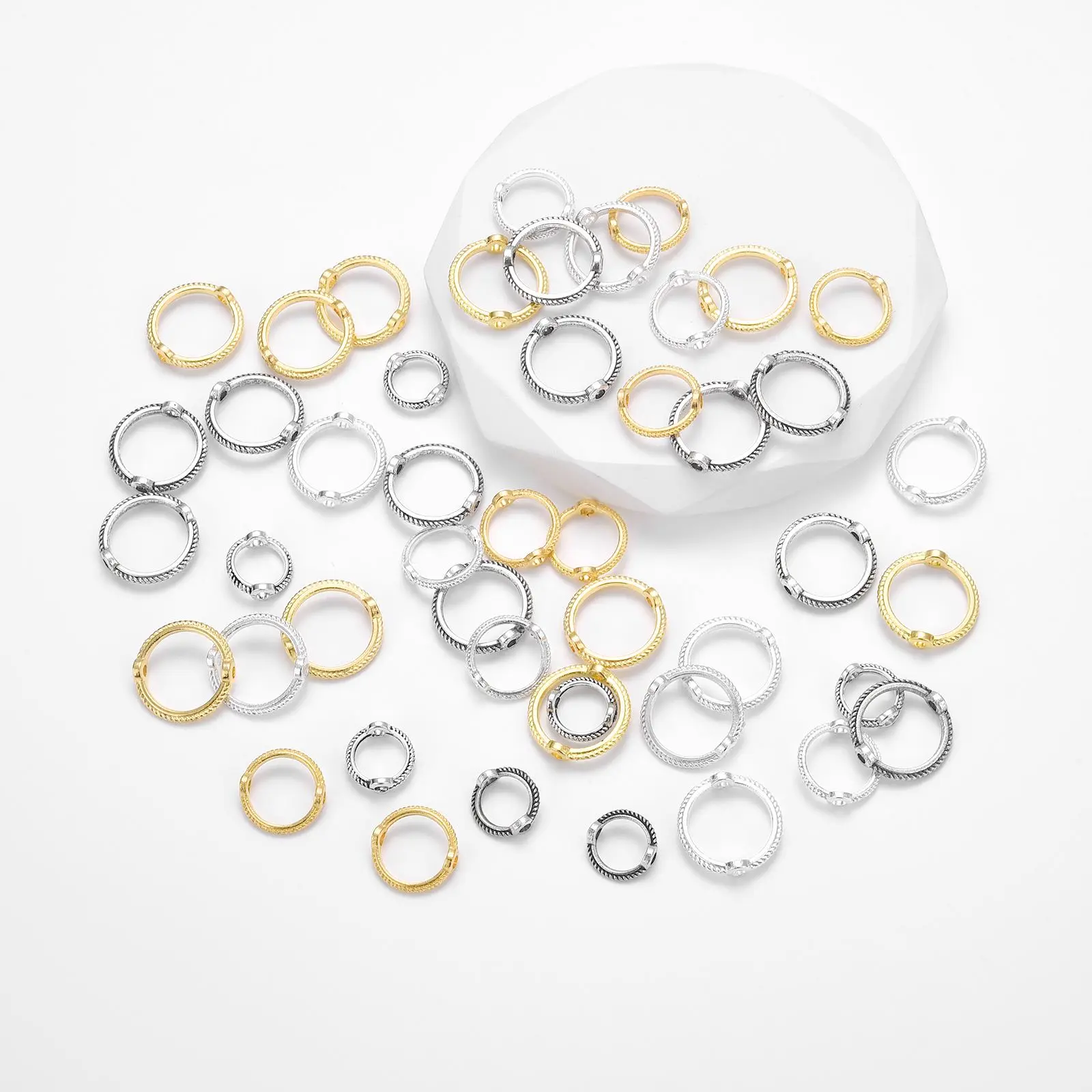 50pcs Bead Connect Rings DIY Connection Rings Jewelry Making Accessories Metal Material Through Hole Bead Circle Ring Wholesale