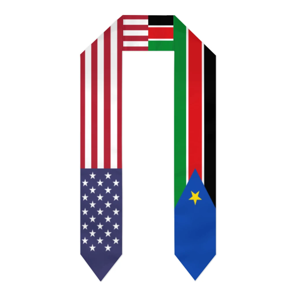 

Graduation Sash South Sudan & USA United States Flag Stole Shawls Graduate Wraps Scraf International Student Pride Gifts