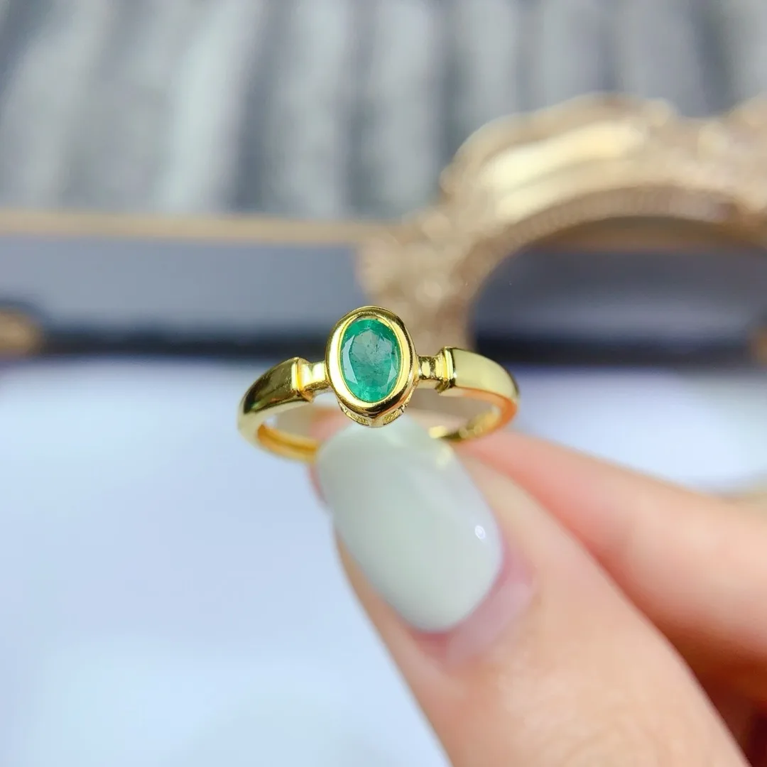 خاتم فضة S925 أنيق مع زمرد طبيعي لامع إكسسوار أنيق ومتطور للسيدات مثالي للارتداء اليومي #2