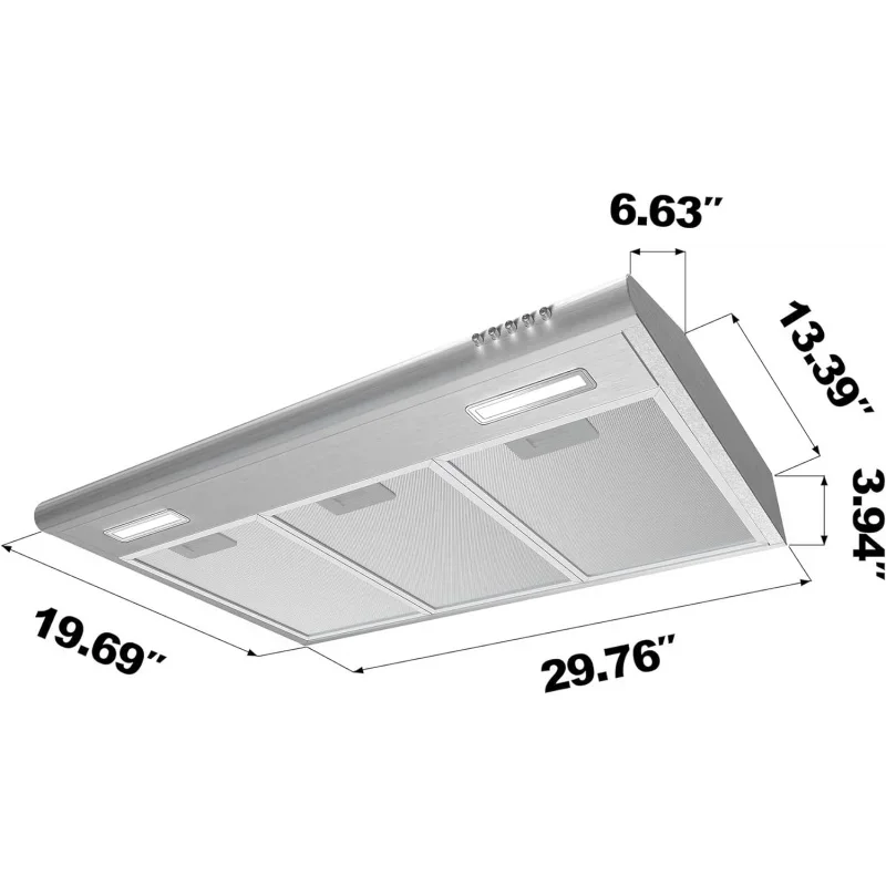 CIARRA Range Hood 30 inch Under Cabinet Ductless Vent Hood for Kitchen Stove Hood with 3 Speed Exhaust Fan in Stainless Steel