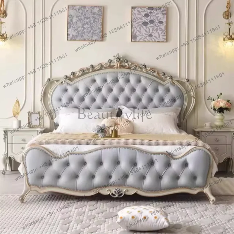 LJY king size genuine leather Double bed 180x200cm High end luxury design bedroom beds interior princess cama box casal furnitur