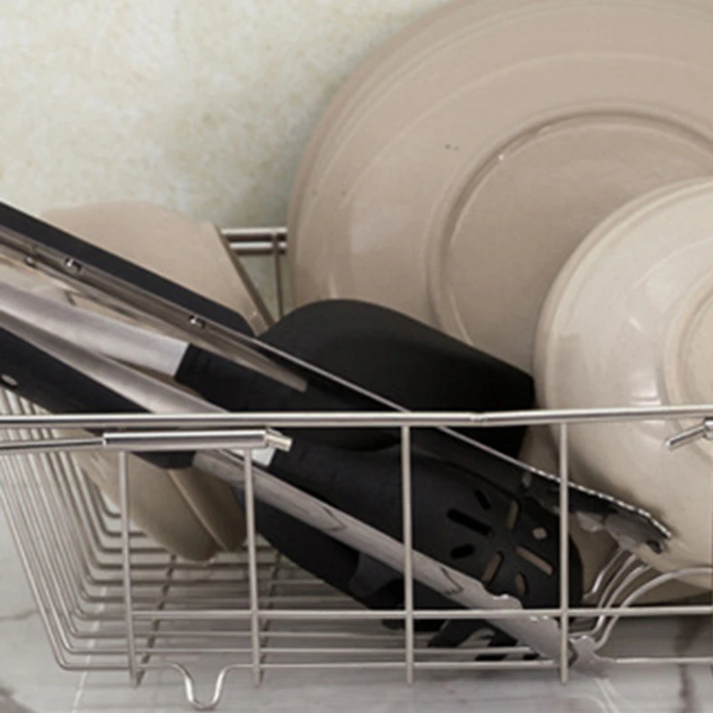 Expandable Dish Drying Rack Over The Sink,Kitchen Stainless Steel Dish Drainer In Sink Or On Counter