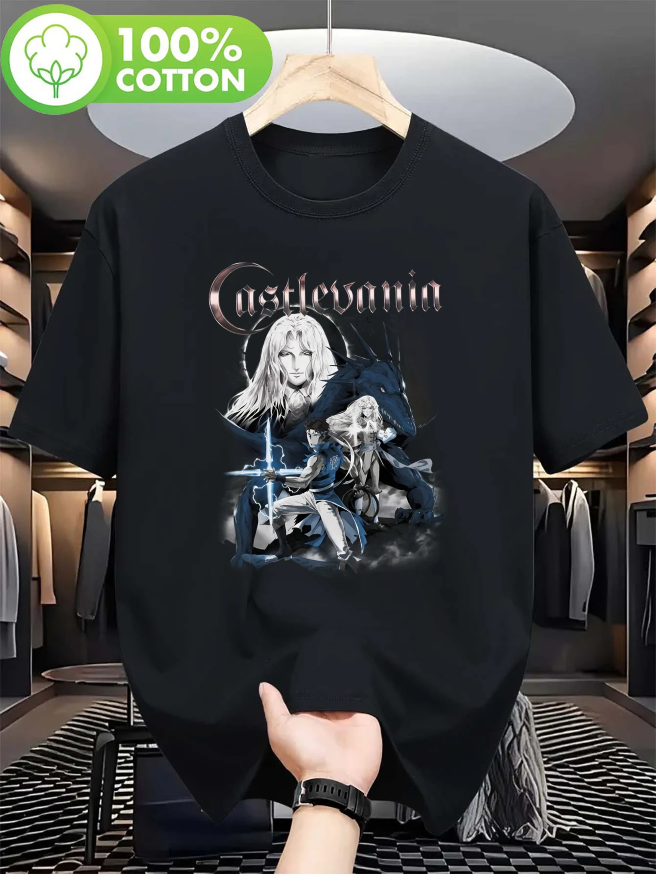 Camiseta Holgada de Anime Gótico Castlevania, Camiseta con Estampado de Cazador de Vampiros de Fantasía Oscura, Inspirada en el Videojuego y la Serie de Anime Clásica