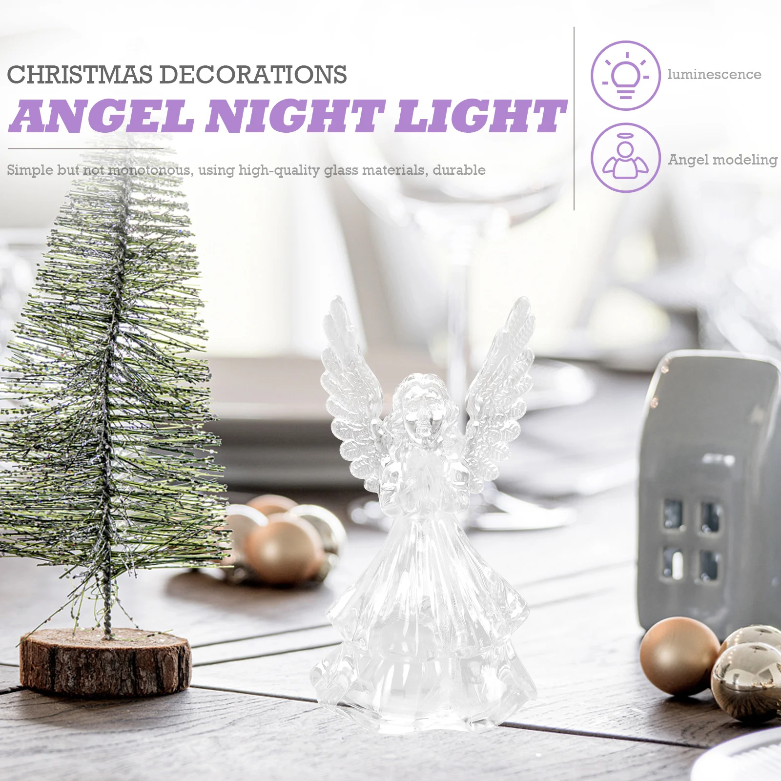 5 قطعة عيد الميلاد مضيئة الملاك زخرفة الاكريليك مصباح ديكور عيد الميلاد حفلة المشهد سطح المكتب ليلة ضوء سطح المكتب ديكور الملاك حلية #2