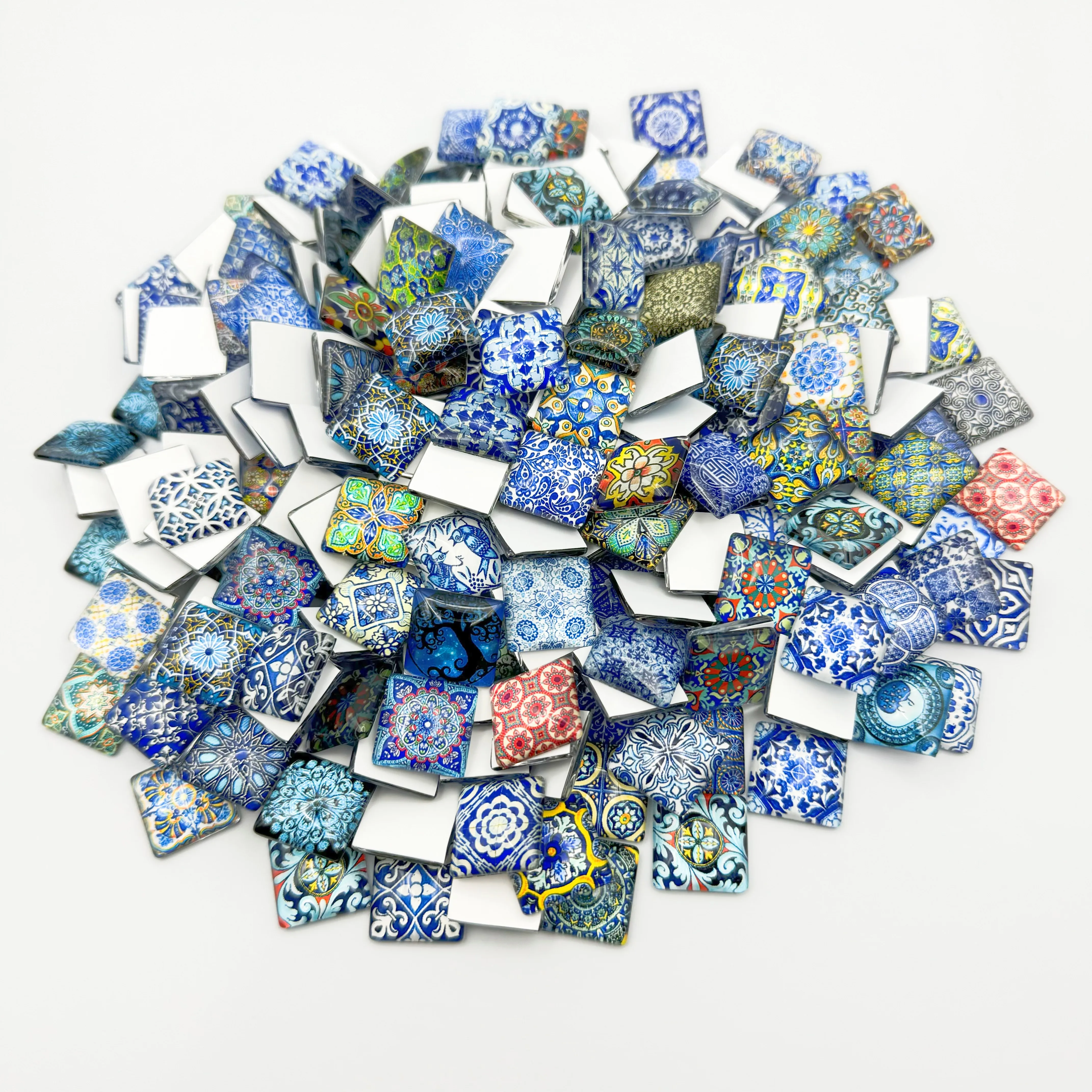 

20PCS Blue and White Porcelain Square Convex Crystal Glass Mosaic Stones DIY Handmade Creative Decoration Accessories Stickers ﻿