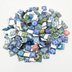 20PCS Blue and White Porcelain Square Convex Crystal Glass Mosaic Stones DIY Handmade Creative Decoration Accessories Stickers ﻿
