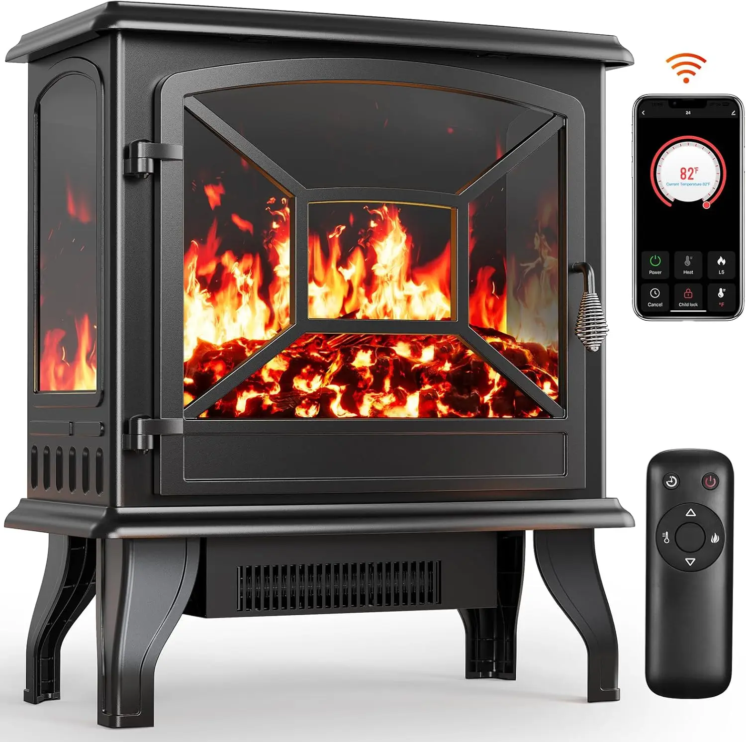 Electric Fireplace Heater, 5300 BTU Portable Fireplace with App & Remote,24-inch Low Noise Electric Fire Place with 5 Bri