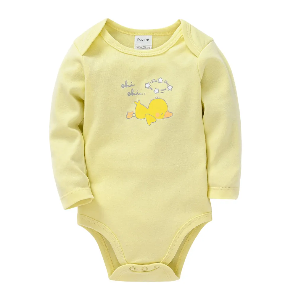 Kavkas Autumn Unisex Baby Clothes 0-12 Months 100% Cotton Yellow Duck Design Newborn Bodysuit Overalls