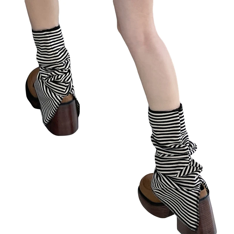 Women s Stripes Leg Warmers Cute Knee High Socks Boot Cuffs Flared Leg Warmers with Split Hem