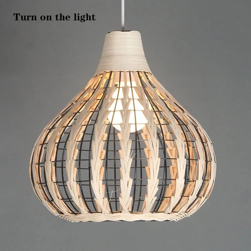 Retro E27 Rattan Woven Pendant Lights Farmhouse Bamboo Hanging Lamps Handmade Rattan Chandeliers Rustic Minimalist Ceiling Light