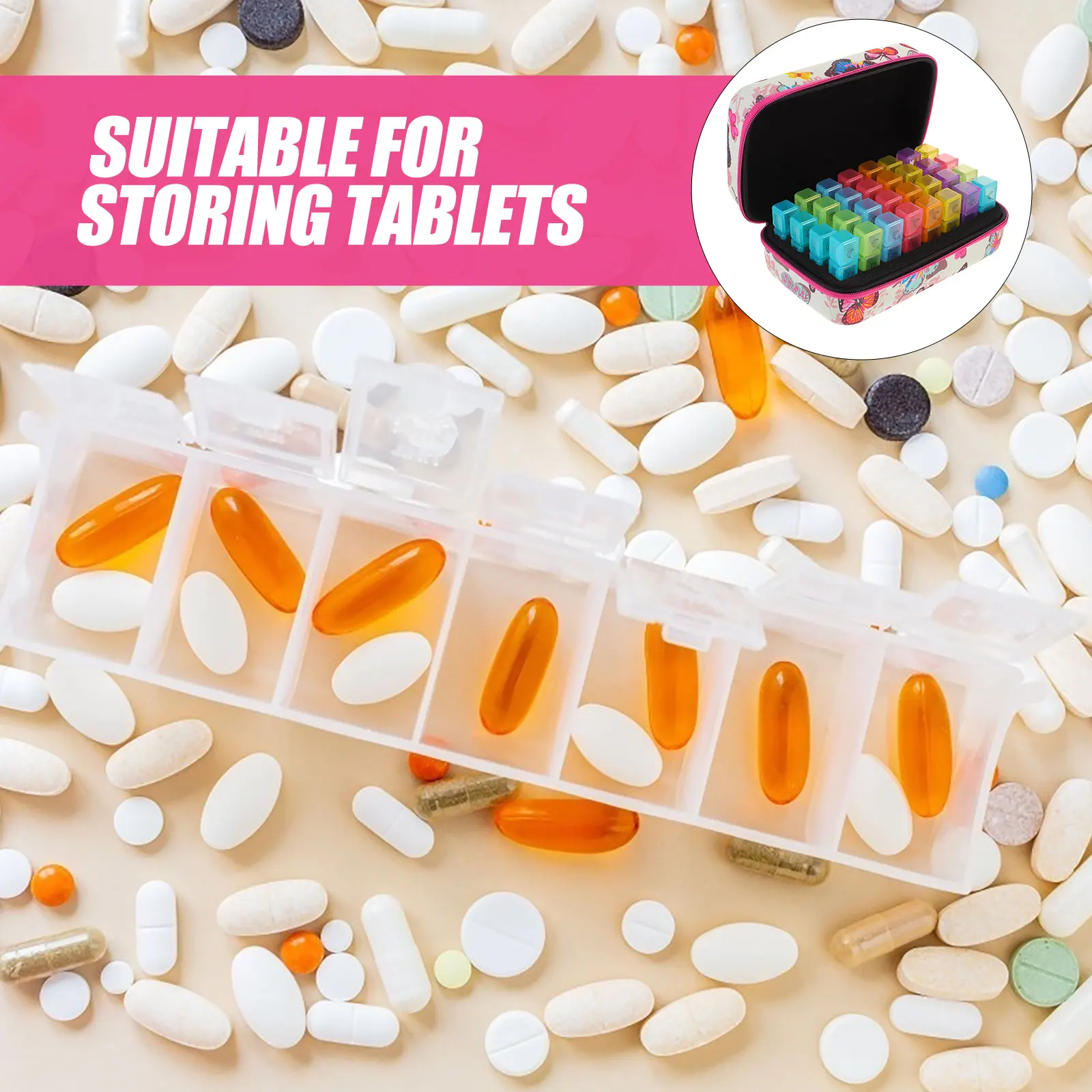 

1 комплект, портативный диспенсер для таблеток, коробка для хранения лекарств, износостойкий дорожный футляр с несколькими сетками, съемный компактный для ежедневного использования