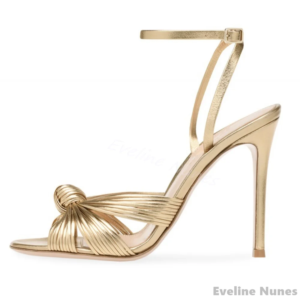 

Gold PU Party Fashion Sandals Women Peep Toe Ankle Strap Stiletto Heel Hollow Sandals 2025 Summer New Sandals Large Size 34-46