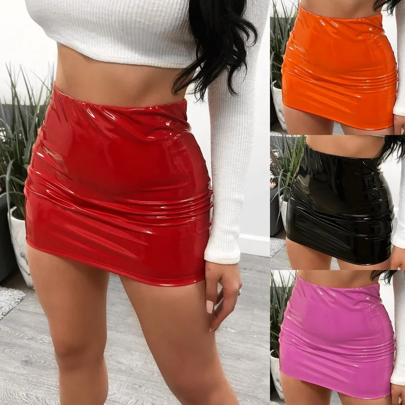 

High Waist PU Leather Skirt Sexy iny Biker Sle Commute Zipper Design A-Line ort Skirt for Young Women 25-29