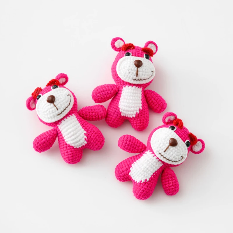 Hooked Woolen Strawberry Bear Doll Keychain Eternal Flower Pendant Decoration Accessories Gift Pink