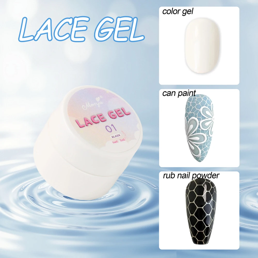 Żel do zdobienia paznokci z efektem koronki, 5 ml, trwały, wytrzymały, czarny/biały, o gładkiej, falistej teksturze, żel do malowania paznokci, żel UV do usuwania, klej do zdobienia paznokci.