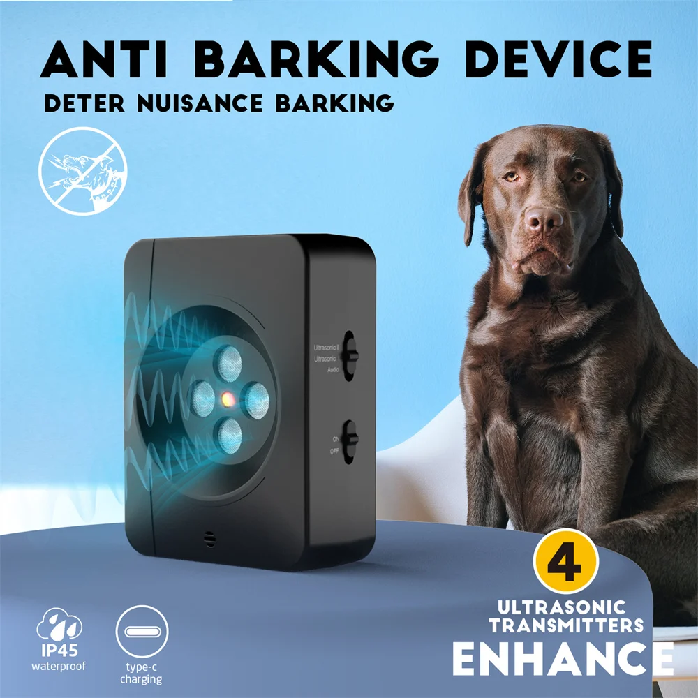 Ultrasonic Anti Dog Barking Device with 4 Speakers Rechargeable & Waterproof 33FT Range Dog Bark Deterrent Device