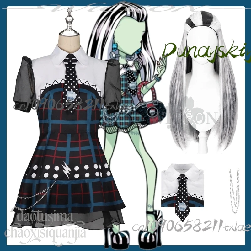 

Hot Girls High School Uniform Fashion Y2K Jirai Kei Girls Plaid Skirt Mini Dress Goth Lolita Cos Anime Horror Halloween Cosplay