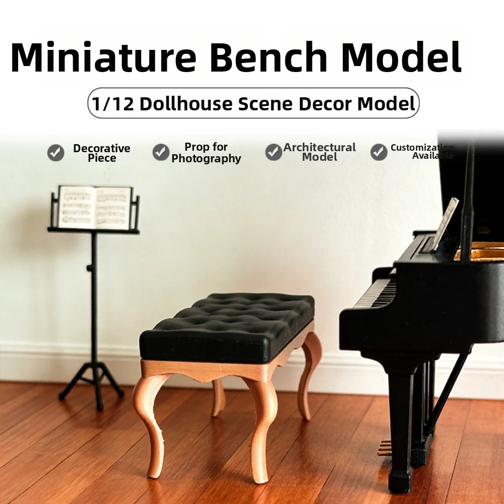 New 1: 12 Dollhouse Furniture Model Seat Mini 90x40x38mm Retro Platform Bench Seat 2 Colors Food and Play Exhibition Seat