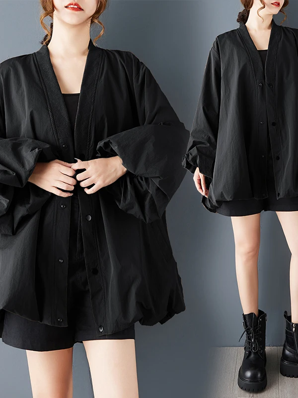 

Свободная Гонконгская ветровка Sle Flower Bud aped Jaet Pure Color V-ne Long Sve, весенне-осеннее новое поступление, женское пальто