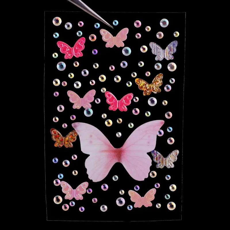 Waterproof Rhinestone Butterfly Face Stickers Pearl Temporary Tattoo Stickers Lasting Glitter Body for Nail Face Makeup Decora