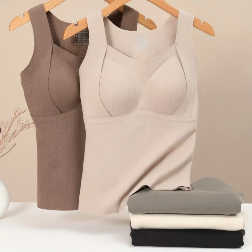 Fashion Bottoming Shirt Women Warm Vest Soft Solid Color Chest Pad Vest Undershirt Comfortable Wool Blend Vest Underwear
