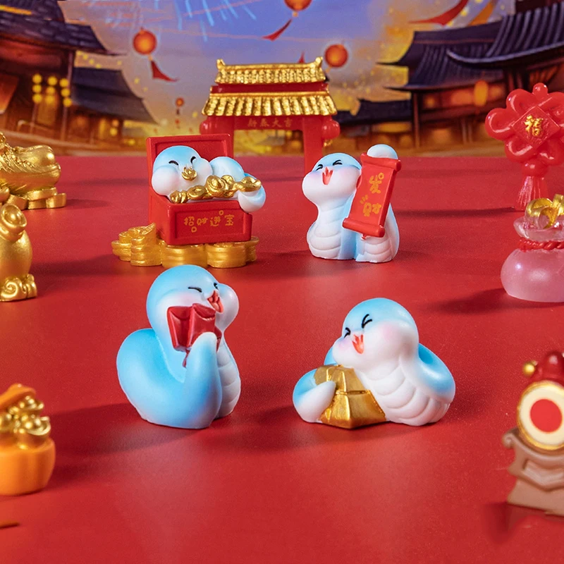 1Set 2025 Anno Del Serpente Mini Ornamento Fortuna Zodiaco Serpente Figurine Micro Paesaggio Interni Auto Decorazione del Desktop di Casa