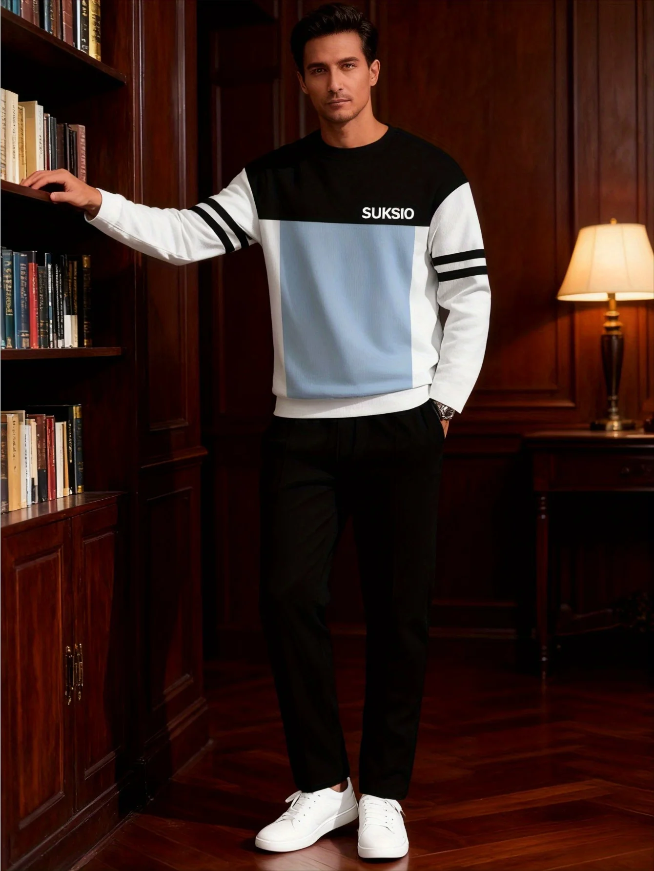 

2-piece set, consisting of a men's long-sleeve stand-collar half-zip pullover and straight-leg pants