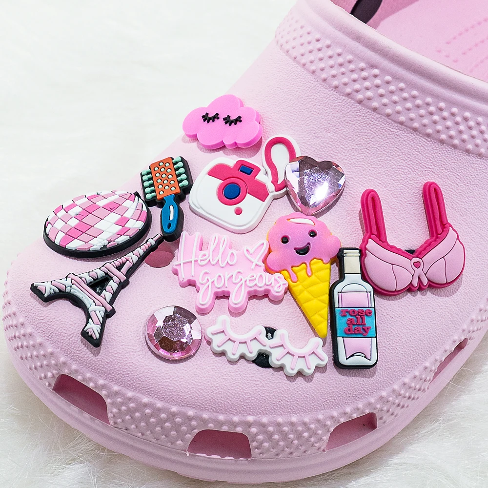20//50/100 Stück zufällige rosa Schuhanhänger für Frauen, Make-up-Schuhdekorationen, Anstecknadeln für Mädchen, Geschenke, Sandale, Zubehör, Flamingos – Detail 3