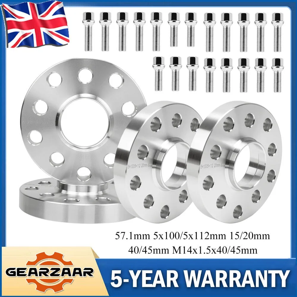 2x15mm/2x20mm Hubcentric Wheel Spacers & Bolts 57.1mm 5x100/5x112mm For VW Golf