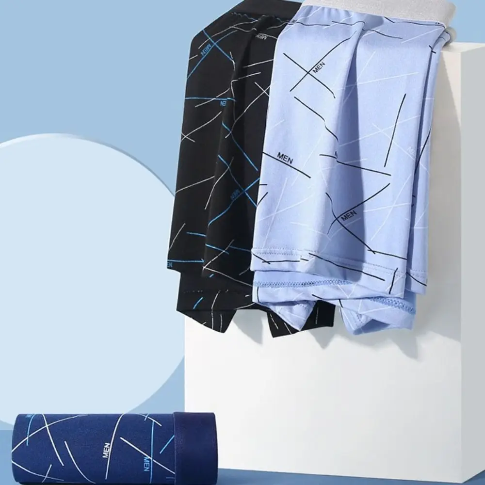 

5Pcs Stripe Letter Men's Flat Panties Mid Waist Large Size Simple Boxers Shorts Underpants Seamless Men's Underwear Male/Boys