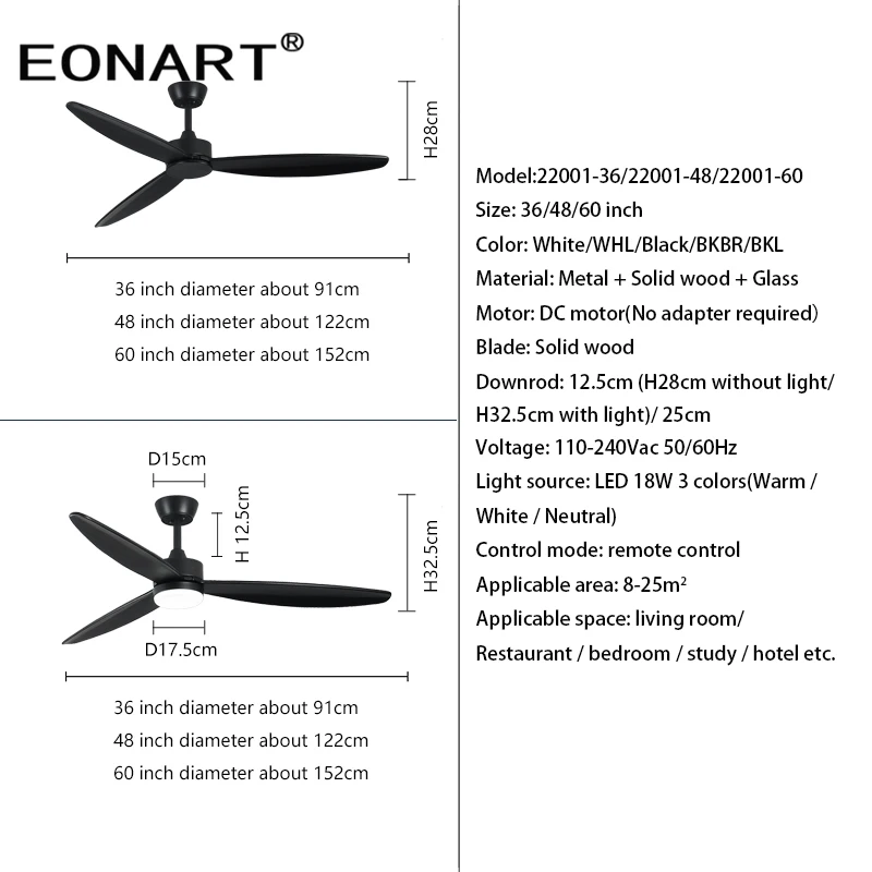 60 Inch Design Fan Light Modern Dc Ceiling Fans Led Lamp Indoor Solid Wood White ceiling Fan Remote Control Ventilador De Techo