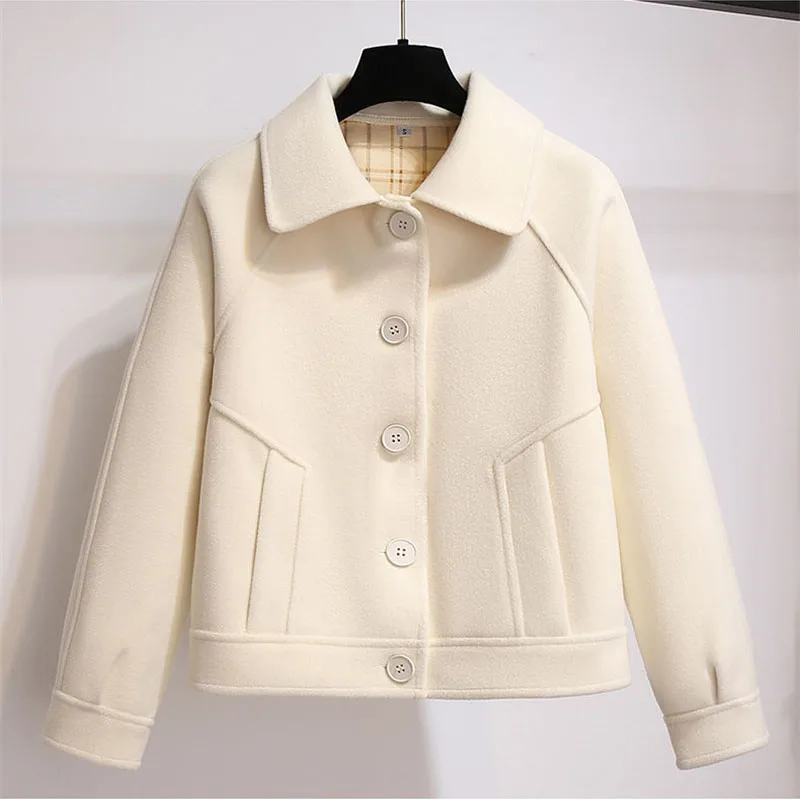 

Loose Women Woolen Cloth Overcoat Jacket Retro Style Female Woolen Woolen Fabric Coat Korean Spring Autumn Ladies Short Outwear