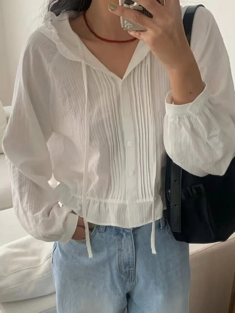 

Spring New Arrival Dongda Gate Women's irt Floral Lace Patchwork Hooded Embroidered Sun Protection Long Sve Cotton Top